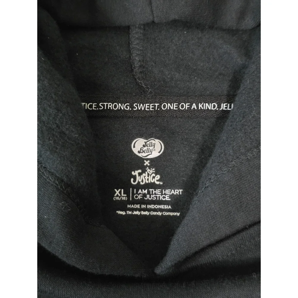 Justice x Jelly Belly LIMITED EDITION Girls XL 16/18 Black Fleece Hoodie Beans